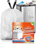 10 Gallon (fit 30-35 Liter) 200 Counts Drawstring Trash Bags Medium Large Kitchen Garbage Bags Trash Can Liners for Home Office Light Residential Waste Outdoor Lawn Bags White