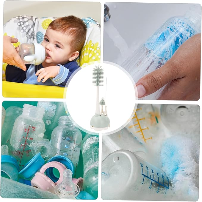 VICASKY 2pcs Silicone Bottle Cleaning Brush Set Rotating High-Temperature Resistant Flexible Bristles for Stain Removal for Milk Bottles and Water Containers Light Green