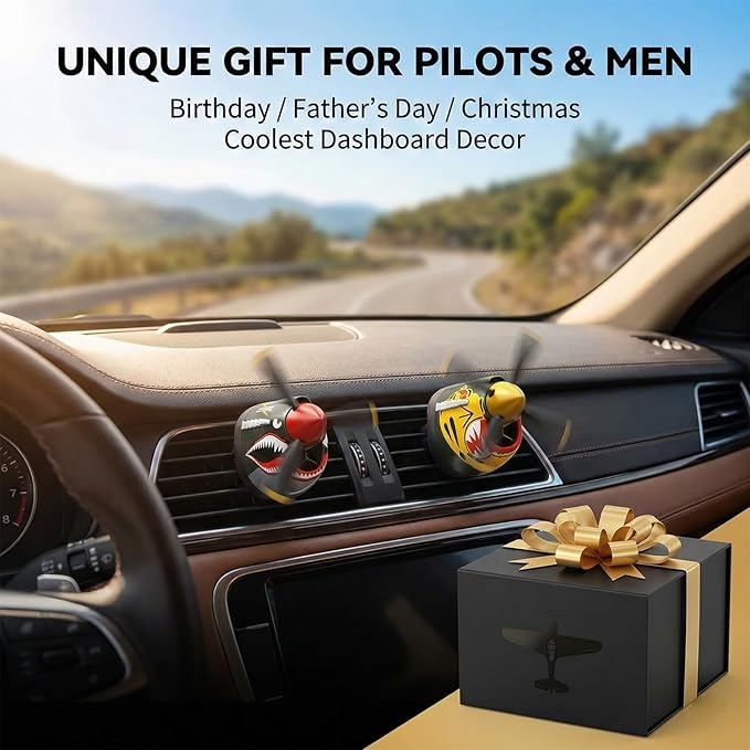 P-40 Warhawk Car Air Freshener with Spinning Propeller - Vent Clip Dashboard Decor for Men Long Lasting Odor Eliminator &amp Aviation Gift (style-D-2PCS)