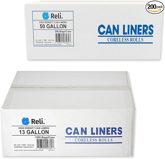 Reli. 13 Gal Trash Bags (1000 Bags) &amp Trash Bags 50 Gallon (200 Bags)