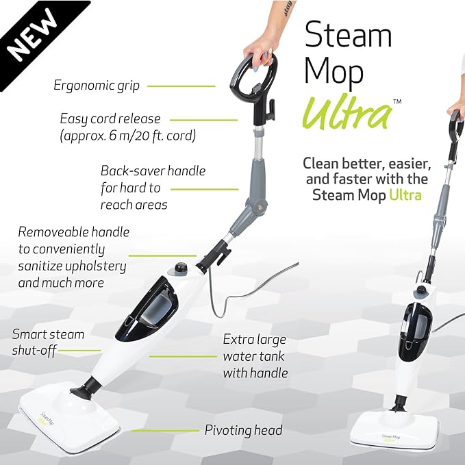 Steam Mop Ultra | Lightweight Steam Mop Cleans Hardwood Laminate Luxury Vinyl Plank Tile Linoleum and More