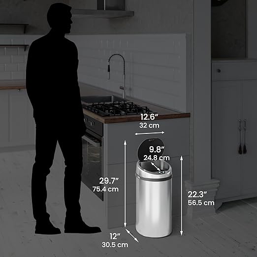 iTouchless 8 Gallon Touchless Automatic Trash Can with Odor Control Filter Stainless Steel Round Sensor Kitchen Garbage Can 30 Liters