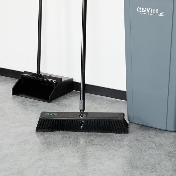 Restaurantware-BROOM HEAD ONLY: Clean Tek Professional 17.13-Inch Push Broom Head 1 Heavy-Duty Cleaning Tool - Handle Sold Separately Fine Flagged Bristles Black Plastic Outdoor Use
