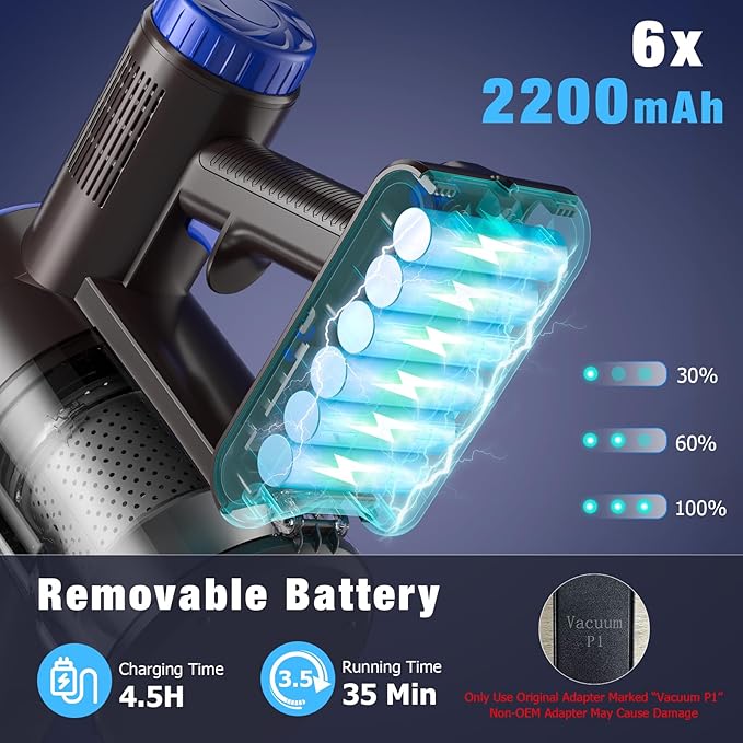 Cordless Vacuum Cleaner Upgraded 40Kpa Stick Vacuum Cleaners for Home 8 in 1 Lightweight with Self-Standing 1.5L Dust Cup &amp Anti-tangle Rechargeable Vacuum for Hard Floors Carpets Pet Hair