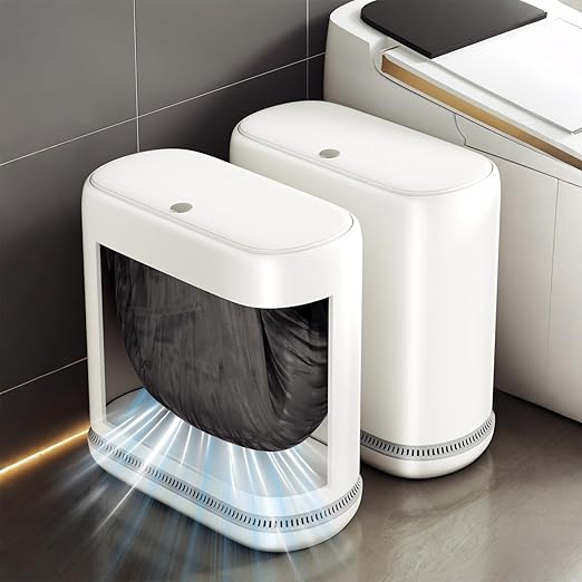 Bathroom Trash Can with Lid 3 Gallon Small Slim Garbage Bin with Auto-Adsorption &amp 75 Bags (5 Rolls) Mini Waste Basket Dog Proof for Bathroom Kitchen Office Bedroom Laundry Toilet Rv Whit