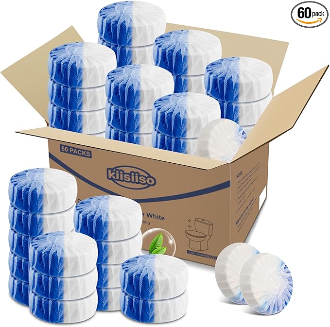 KIISIISO Ultra Clean Toilet Tablets White &amp Blue-60 PACK Toilet Bowl Cleaners for Deodorizing &amp Descaling Long-Lasting Toilet Bowl Cleaner with Sustained-Release Technology for Stubborn Stai