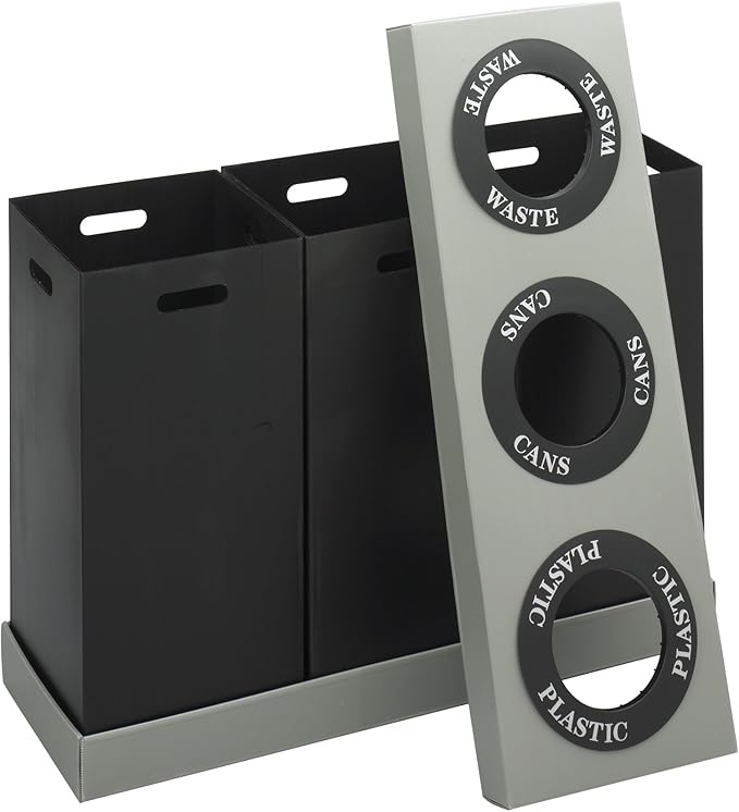 Safco Trash Can Recycle Bin Combo 28 Gallon Each (3 Bin) At Your Disposal Recycling Center Black/Grey