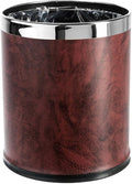 'Invisi-Overlap' Open top Leatherette Trash Can Small Office Wastebasket Modern Home Décor Round Shape (Burgundy)