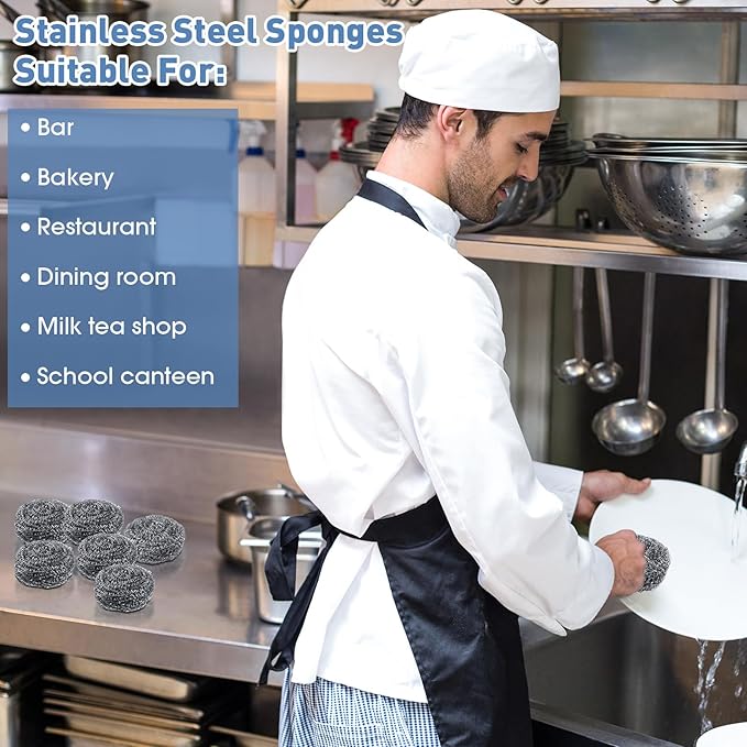 Roshtia 40 Pcs Stainless Steel Scrubber Bulk Large Steel Wool Scrubber 50 Gram Stainless Scourers Sponges Scouring Pads for Cleaning Dishes Stoves Pots Pan Cooker Hoods