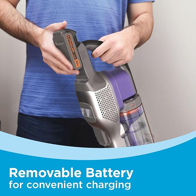 BLACK+DECKER Pet Hair Vacuum Cordless Vacuum Cleaner Pet Hair Up to 55 Minutes of Runtime Interchangeable Floorhead Maximum Suction Multi-Surface Light Weight Powerseries Extreme (BSV2020P)