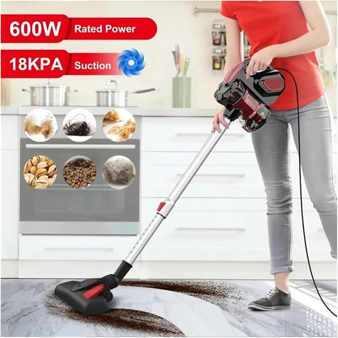 Compatible with INSE I5 Corded Vacuum Cleaners 18Kpa Powerful Suction 600W Motor 4 in 1 Stick Handheld Vaccum Cleaner for Home Carpet(RedEU)