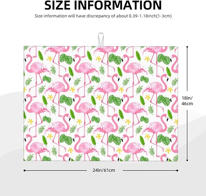 Pink Flamingo Leaf Dish Drying Mat 18x24 For Kitchen Counter Absorbent Microfiber Dishes Pad Dish Drainer Rack Mats Fast Dry Kitchen Accessories