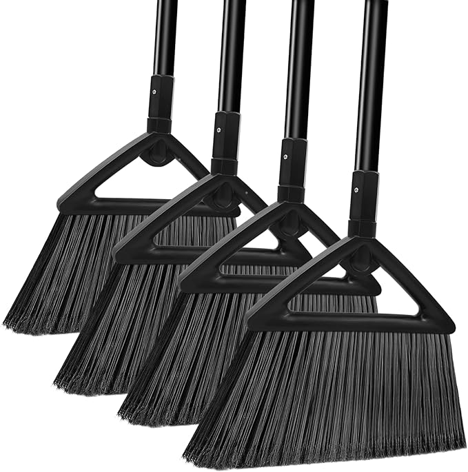 Heavy Duty Broom Outdoor Indoor Upgraded Commercial Angle Brooms Black Broom for Sweeping House Restaurant Kitchen Garage Courtyard