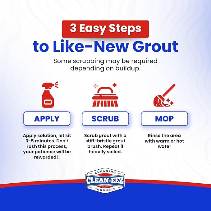 Clean-eez Grout Cleaner 2 Pack with Stand-Up Brush Attachment - Stain Remover Heavy-Duty Scrubber - Bathroom Shower Ceramic Porcelain Tile &amp Grout Only - Easy Control Flip Top Cap - 32 oz.