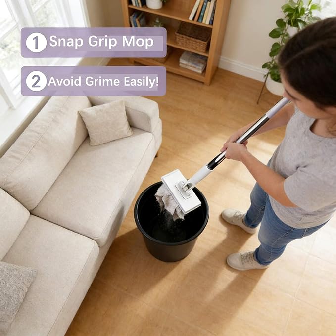 Lock Grip Compact Mop Zero Touch Lazy Mop with Clip-On Lock &amp 3-Second Cloth Change for Wet and Dry Cleaning on Floors Tiles Walls Windows Corners Baseboards Ceiling Edges &amp Tight Space