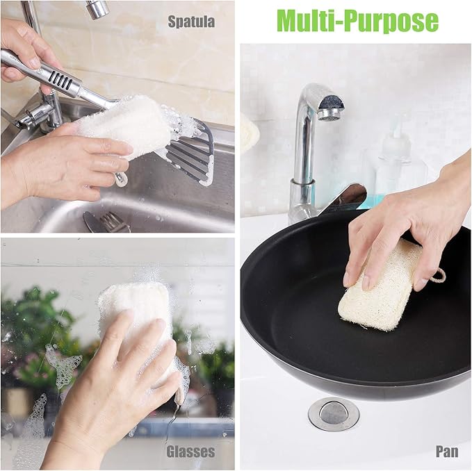Natural Loofah Kitchen Sponges 20 PCS Natural Sponge for Dishes Cleaning 100% Biodegradable Compostable Vegetable Eco Friendly Sponges Non-Scratch No Odor Scrubber
