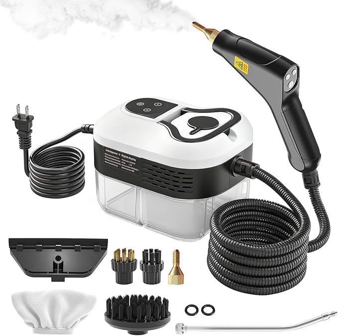 Powerful 2500W Handheld Steam Cleaner15s Fast Heat-Up &amp High-Pressure Steam 6-Level Adjustable Settings for Deep Cleaning on Floors Kitchen Bathroom Car Grout (White)