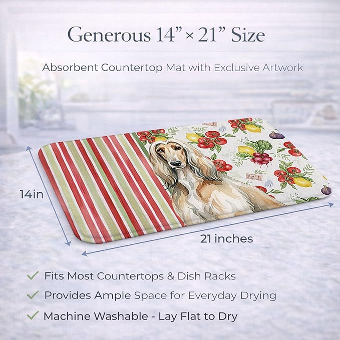 Caroline's Treasures Afghan Hound Vegetables Dish Drying Mat Absorbent Dish Drying Mat Pad for Kitchen Counter Dish Drainer Mat for Countertop 14 x 21 Multicolor