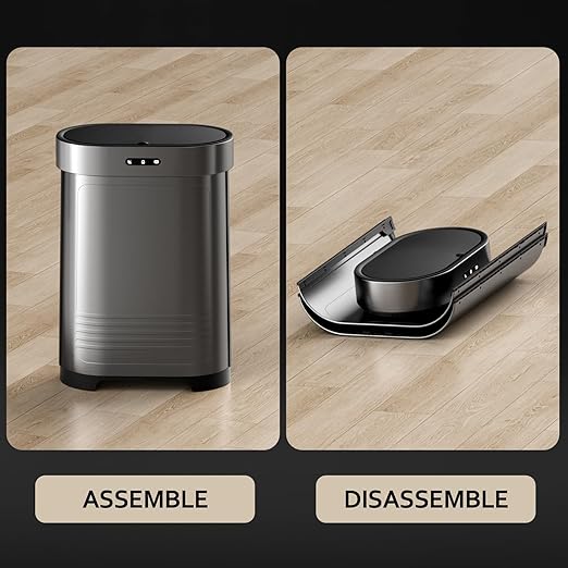 ELPHECO Stainless Steel Kitchen Trash Can 13 Gallon Motion Sensor Garbage Can Automatic Touch Free Detachable Waste Bin for Bedroom Home Office