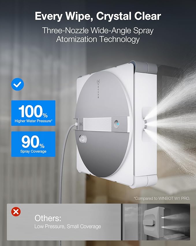 ECOVACS WINBOT W3 Omni Robot Window Cleaner with Auto-Clean &amp Multi-Functional Station Win-SLAM 5.0 Smart Navigation Intelligent Cleaning with Triple Spray System 12-Level Protection