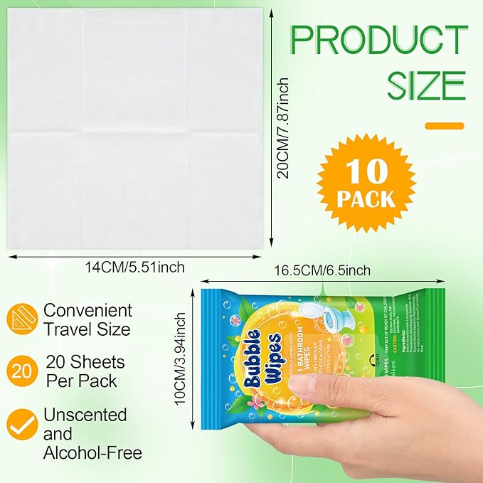 10 Pack Bathroom Cleaning Wipes – 200 Count Citrus Scented 2-in-1 Cleaner bubble Wipes for Bathroom Toilet Sink Tile &amp Shower – Reusable Sealable Pouch No Scrubbing Needed