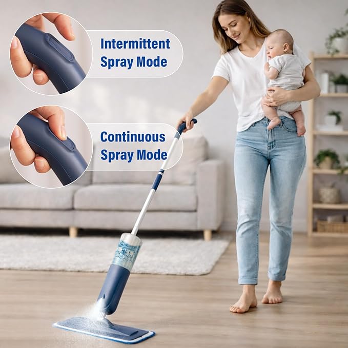 Power Mop for Floor Cleaning with 3 Washable Pads - Wet Dry Microfiber Mop with 720 ml Refillable Bottle for Kitchen Wood Floor Hardwood Laminate Ceramic Tiles Floors Dust Cleaning