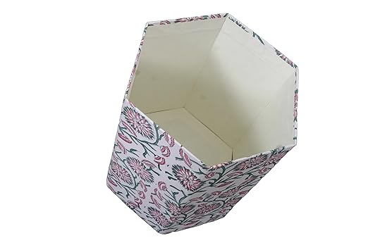 Handmade Cotton Paper Waste Basket Stylish Trash Can for Home or Office (1 White Pink SUNFLOWAR)