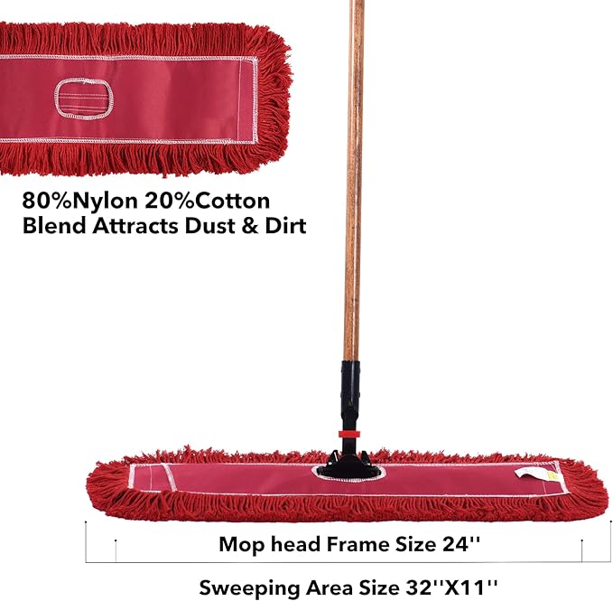 Matthew Cleaning 24'' Industrial Strength Cotton Dust Mop Refill Washable Replacement Heads for Residential &amp Commercial Use Fit Standard Dust Mop Frames HardwoodConcrete Floors Red 3 Pack