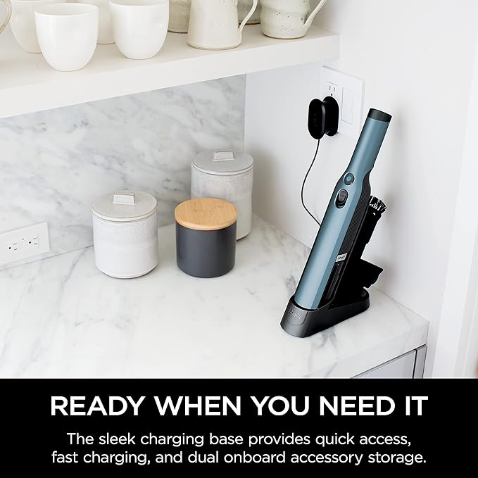 Shark WV201BLBRN WANDVAC Cordless Hand Vac Lightweight and Portable at 1.4 lbs. with Powerful Suction Charging Dock One-Touch Empty for Car &amp Home Cove Blue