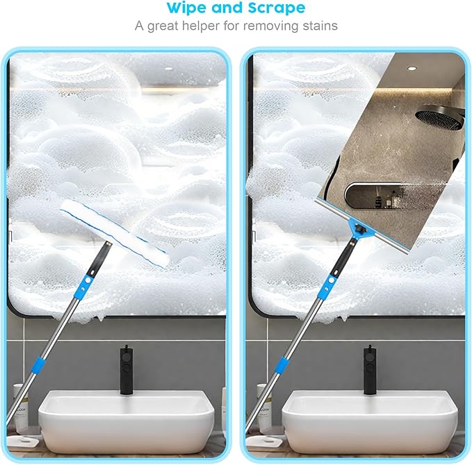 Window Squeegee5 in 1 Bendable Head Window Squeegee for Home61''Extension PolesBendable Head car Window Cleaner ToolSqueegee for Shower Glass（Blue）