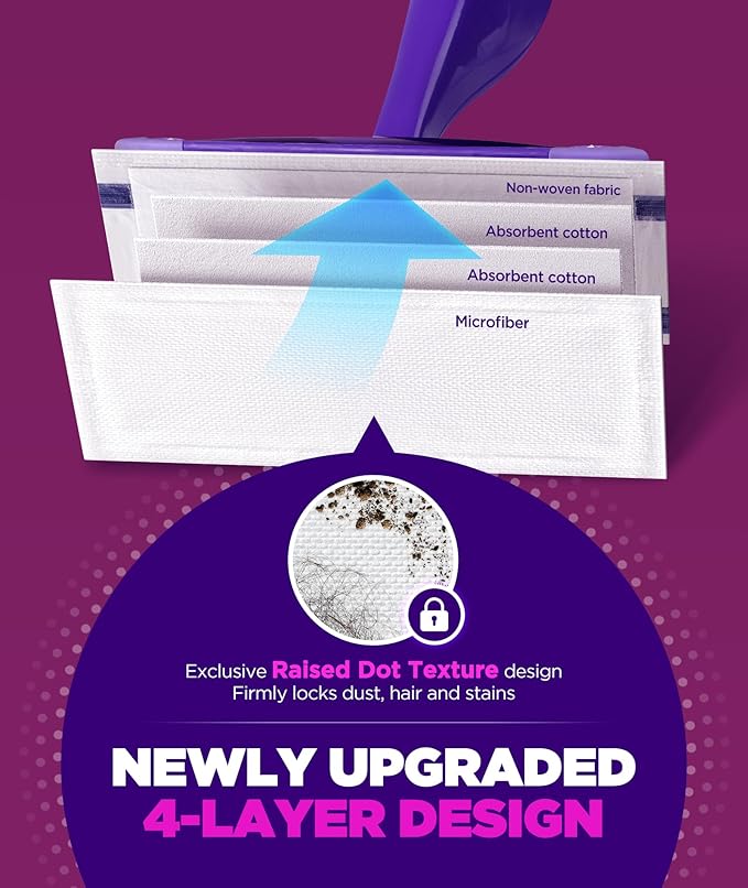 4-Layer Super Absorbent Pad Refills for Swiffer Wet Jet Mop Heavy Duty &amp No-Shedding Mopping Pads Refill Disposable Streak-Free Cleaning for All Sealed Floors 60 Pack