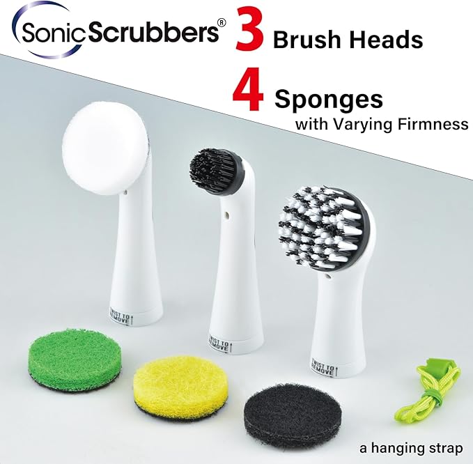 Sonic Scrubber – Super Electric Cleaning Brush | 3 Heads &amp 4 Multi-Firm Pads to Scrub Polish &amp Clean Tile Grout Kitchen Bathroom &amp More | Water-Resistant | Well-Loved in Japan