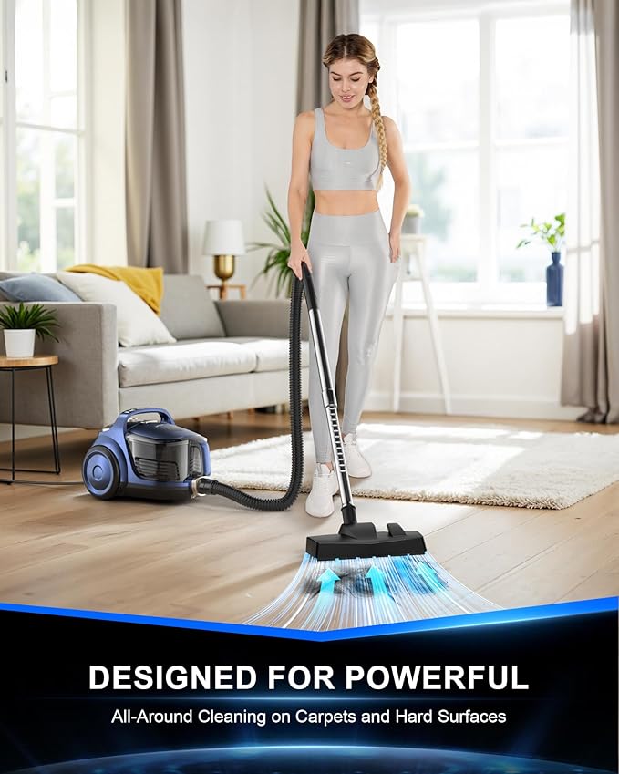 Bagless Canister Vacuum Cleaner1600W Powerful High-Suction Bagless Canister Vac with 4.5QT Dust CupPop-N-Go BrushHEPA FilterDual Motors&amp4 Cleaning ToolsPerfect for Low-Pile Carpets&ampHard F