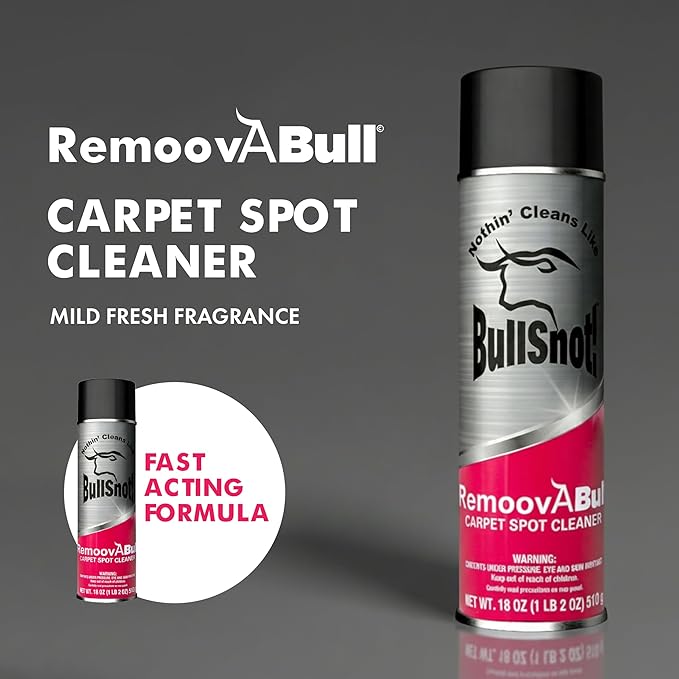 RemoovABull Carpet &amp Upholstery Stain Remover – Fast Acting Powerful Cleaner for Oil Grease Dirt Coffee Urine &amp More – Ideal for Car Interiors Fabrics &amp Carpets – Made in the USA