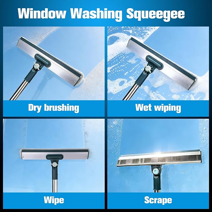 XANGNIER Window Cleaning Kit Tool with Storage BucketWindow Washing Kit with Extension PoleProfessional Windows Washer Cleaner Squeegee KitsCommercial&ampHousehold UseIndoor&ampOutdoor High Wind