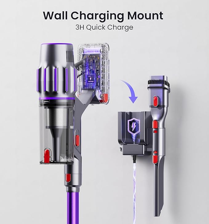 Cordless Vacuum Cleaner650W 55KPA 90Mins Vacuum Cleaners for Home with Self-StandingSmart DisplayV-Shaped Anti-Tangle BrushWall Mount ChargingCordless Stick Vacuum for HomeFloorsCarpetPet Hair