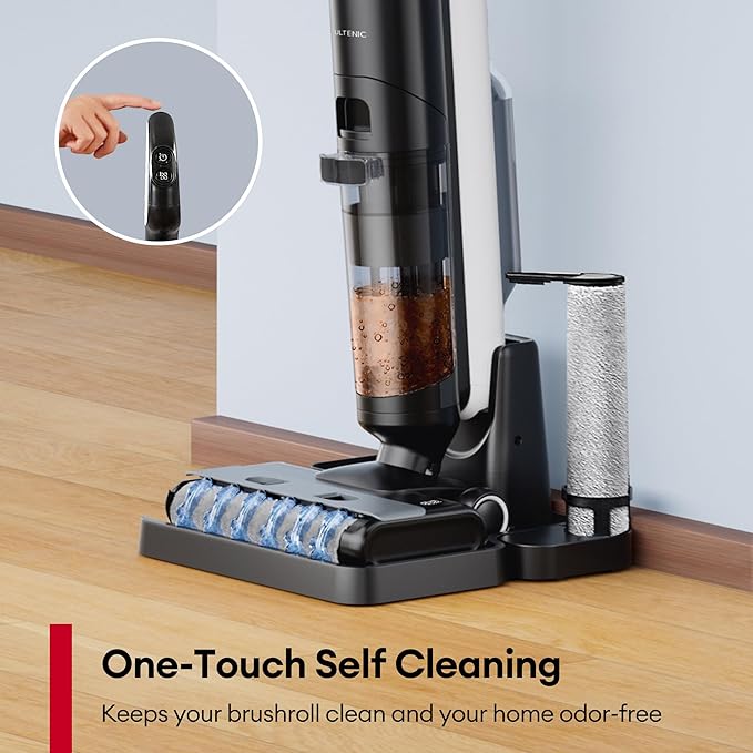 Ultenic Wet Dry Vacuum CleanerCordless Vacuum Mop Combo with Self-CleaningSmart Mess Detection50mins Runtime3-in-1 Vacuum Mop for Hard FloorsEdge CleaningLED DisplayBlackAC1 Elite