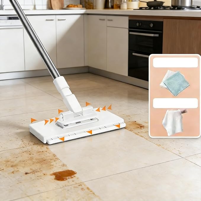 Zero Touch Mini Mop-Snap Grip Mini Mop360°Rotating Head Retractable Gap Dust Cleaner Flat Mops with Locking Head for Kitchen Bathroom Floor Wall (Purple 10 Cloths)