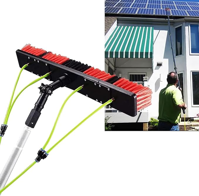 Glass Cleaning Brush Home Water Fed Telescopic Pole Kit Solar Panel Brush Rotating for Photovoltaic PanelOutdoor Window Cleaning PoleWater/Hose Fed Poleelescopic Window Cleaner Solar Pan