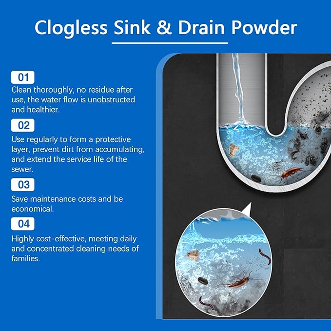 Drain Cleaner Powder - Unclog Kitchen &amp Toilet Drains Remove Grease Eliminate Odors Safe for All Pipe Types(1PCS)