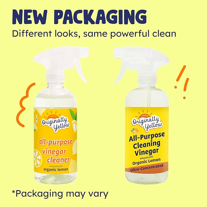 Originally Yellow Lemon Vinegar All Purpose Cleaning Spray | Distilled Cleaning Vinegar | Plant-Derived All Purpose Cleaner | Living Room Bathroom &amp Kitchen | 3 Pack
