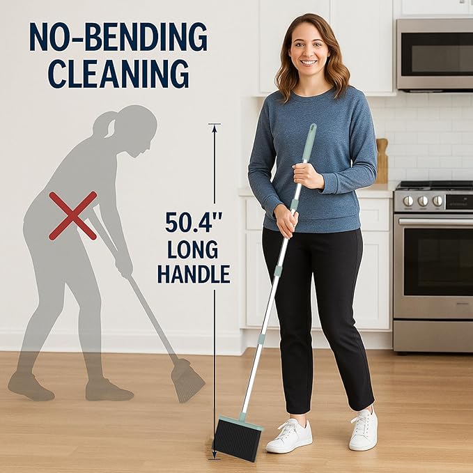 Broom and Dustpan Set – Heavy-Duty Broom and Dustpan for Home Cleaning Tool Dustpan and Broom with Handle Outdoor Broom and Dustpan Set • Your Home Essentials (Green)