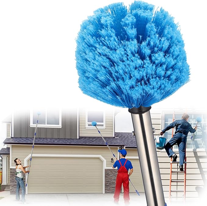 Duster with 6 FT Extension Pole - Medium Bristle Brush for Ceiling Wall and Indoor/Outdoor Cleaning Lightweight Stainless Steel (6 FT)