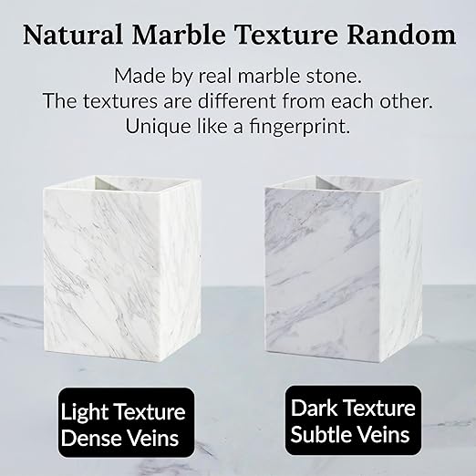 White Marble Wastebasket Natural Rectangular Trash Can Luxury Durable Real Stone Storage Basket Elegant Garbage Container for Bathroom Home Office Living Room