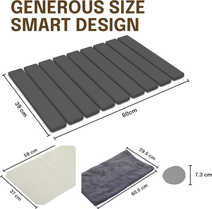 Kitchen Stone Drying Mat for Dishes 24x16- Eco-Friendly Foldable Quick Drying Stone for Kitchen Counter - Absorbant Diatomaceous Earth Mats - Dish Dryer Mat for Cups Bottle -Bathroom-Any Countertop