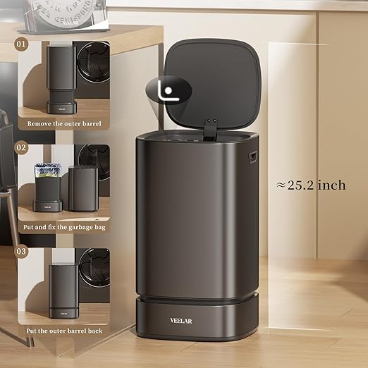Motion Sensor Trash Can - Automatic Touchless 4 Gallon Garbage Bin for Bathroom Bedroom Kitchen Office (Stainless Steel 4Gal/15L)