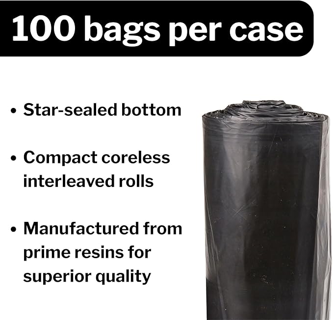 McKesson 55 Gallon Trash Bags - 100 Count 43 x 47 Black Garbage Bags Heavy Duty 1.5 Mil with Star-Sealed Bottom Large Trash Can Liners for Commercial Use Coreless Rolls