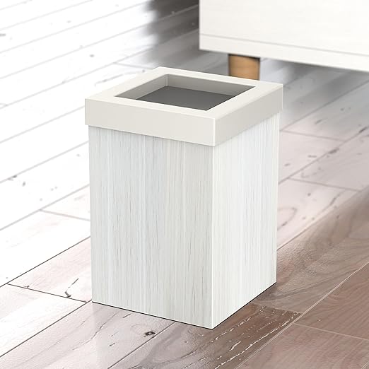 Gatco Small Bathroom Trash Can with Lid Square 3 Gallon Wastebasket Under Sink White Oak with Matte White for Bathroom Bedroom Office (1936W)