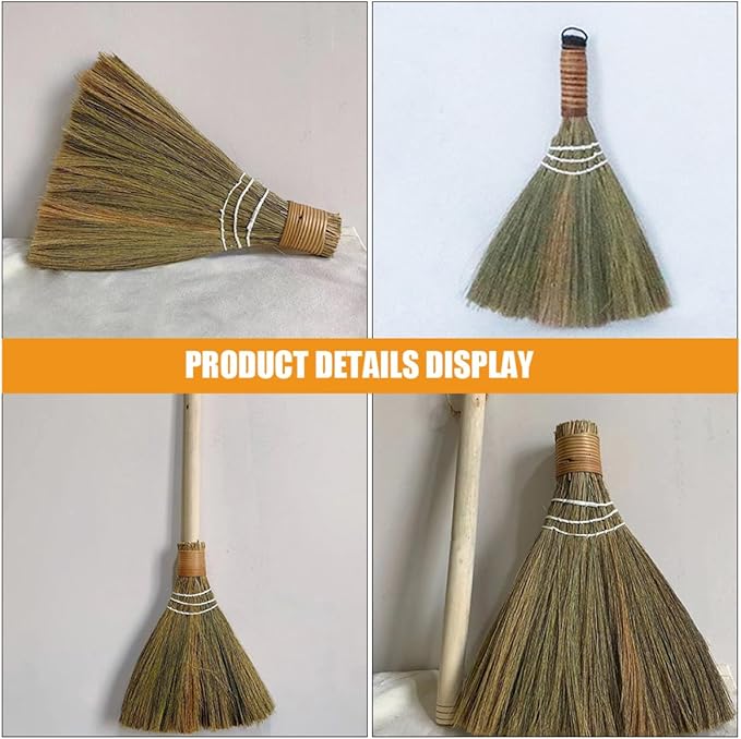 Kichvoe 2pcs Handmade Woven Soft Brooms with Detachable Long Handle Indoor Dust Cleaning Whisk Broom Set for Home and Kitchen Use