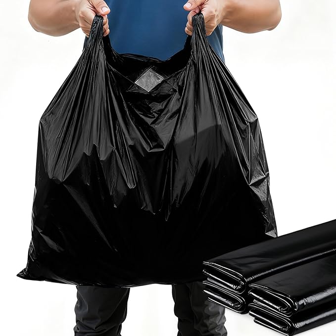 200 Pack 25'' x 15'' x 6'' Extra Large Black Plastic Shopping Bags(0.6 Mil Thick) Reusable Heavy Duty Large T-shirt Grocery Bags Bulk with Handles for Restaurant Retail Business